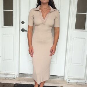 Caroline Constas Beige Midi Dress